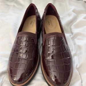 Clark’s Croc Embossed Slip-On Loafers in Deep Burgundy
